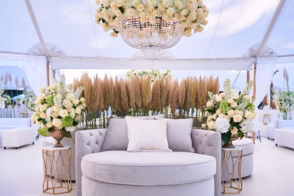 Floral chandelier wedding rental